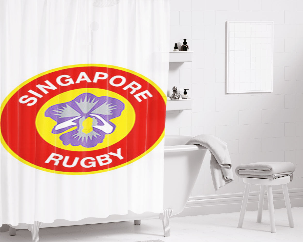 Singapore Rugby Bathroom Shower Curtain Fabric Waterproof | 66 X 72 Inch
