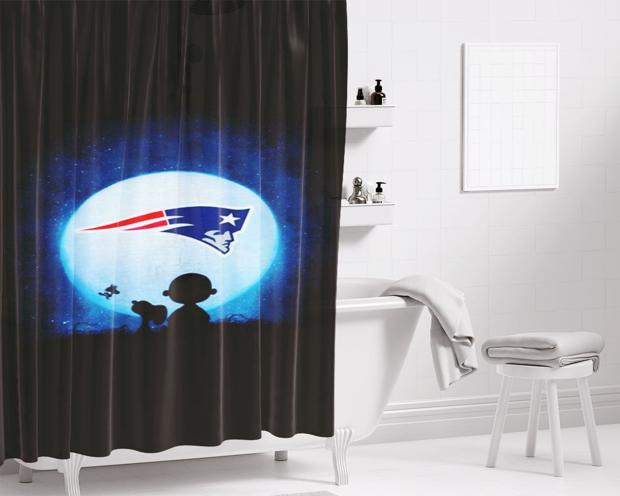Snoppy And Charlie New England Patriots Bathroom Shower Curtain Fabric Waterproof | 66 X 72 Inch
