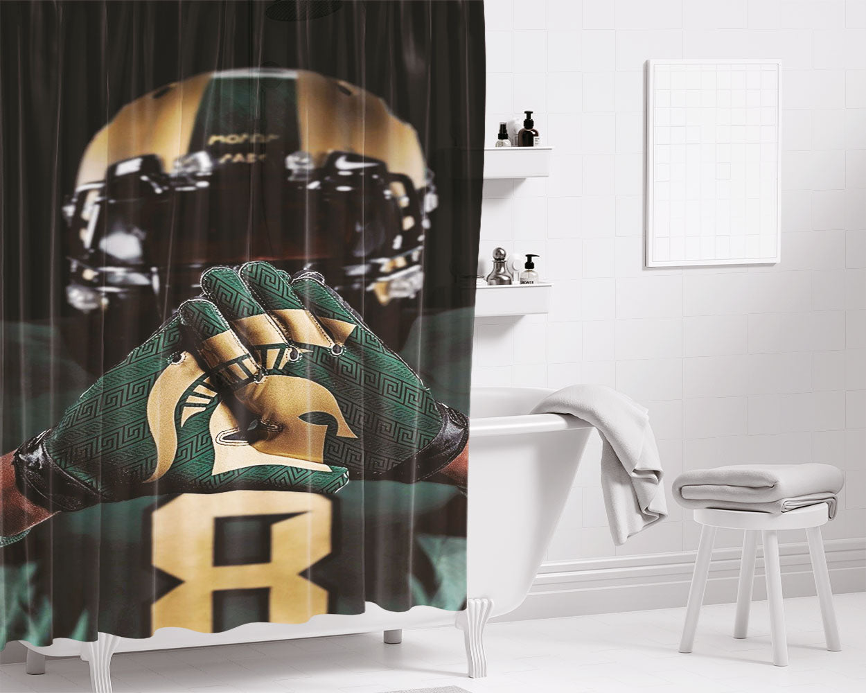 Spartan Football From Michigan Bathroom Shower Curtain Fabric Waterproof | 66 X 72 Inch