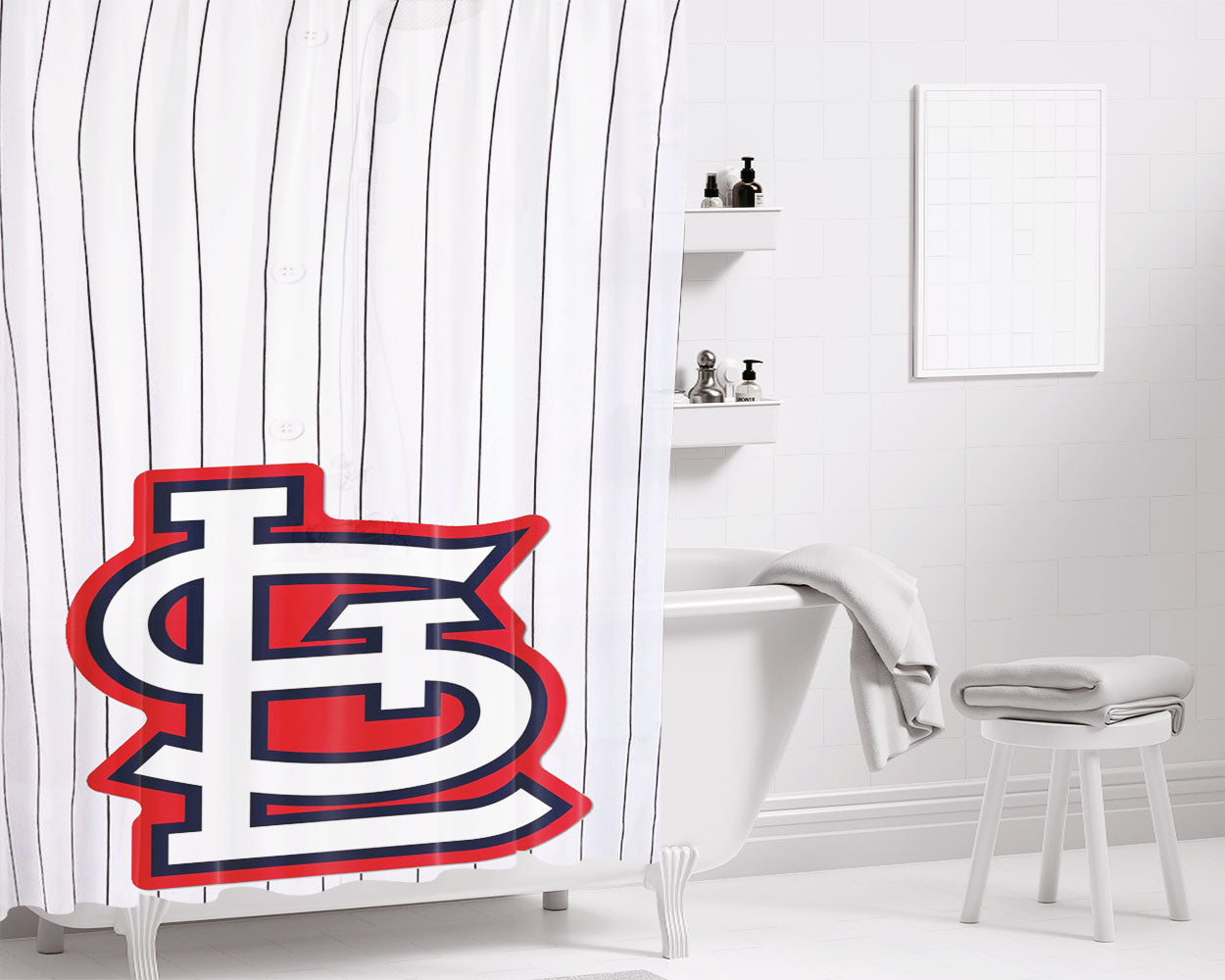 St Louis Cardinals Jersey White Bathroom Shower Curtain Fabric Waterproof | 66 X 72 Inch