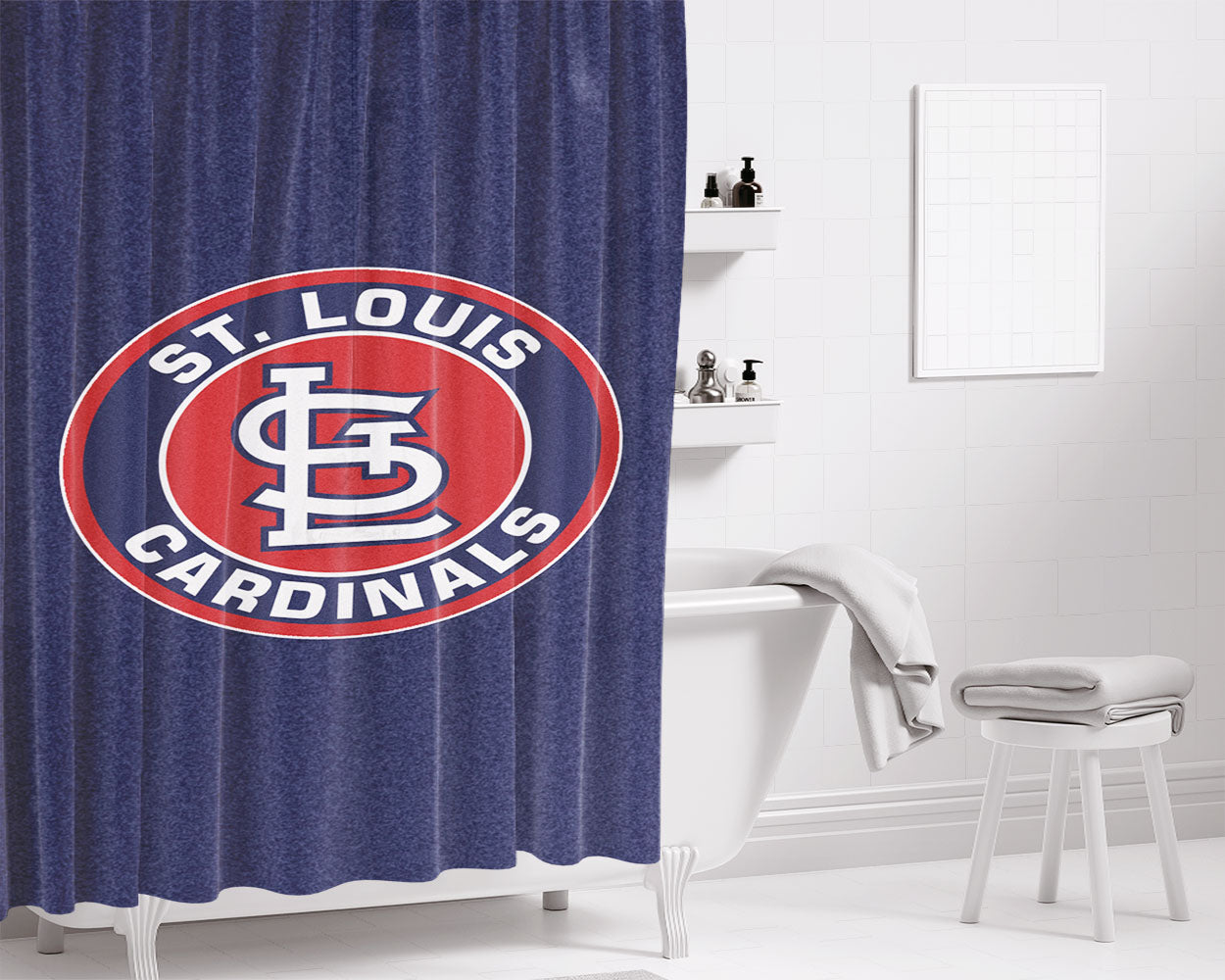 St Louis Cardinals Roundel Area Rug Bathroom Shower Curtain Fabric Waterproof | 66 X 72 Inch
