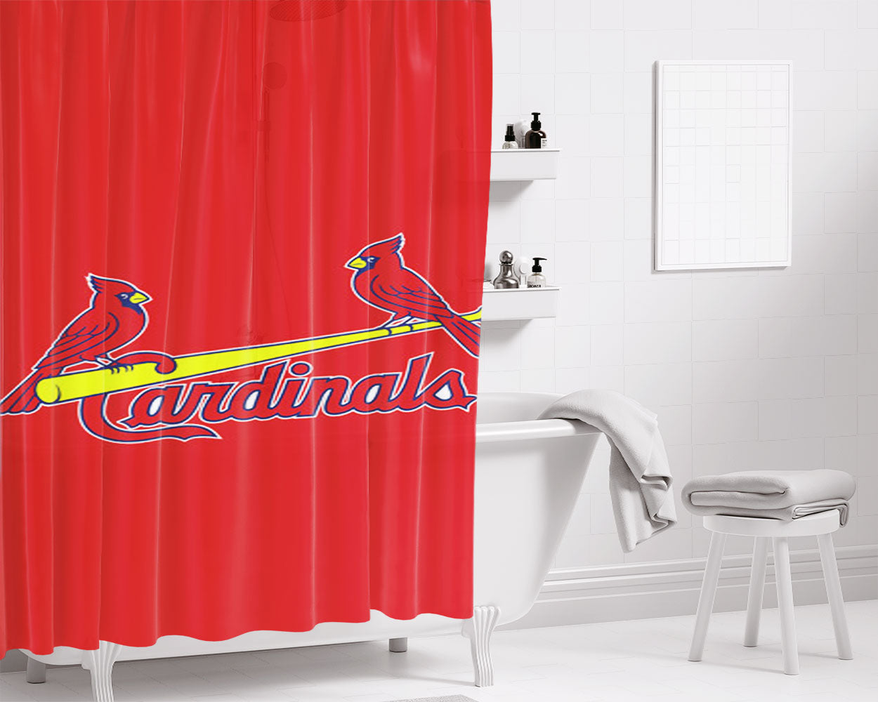 St Louis Cardinals Two Birds Bathroom Shower Curtain Fabric Waterproof | 66 X 72 Inch