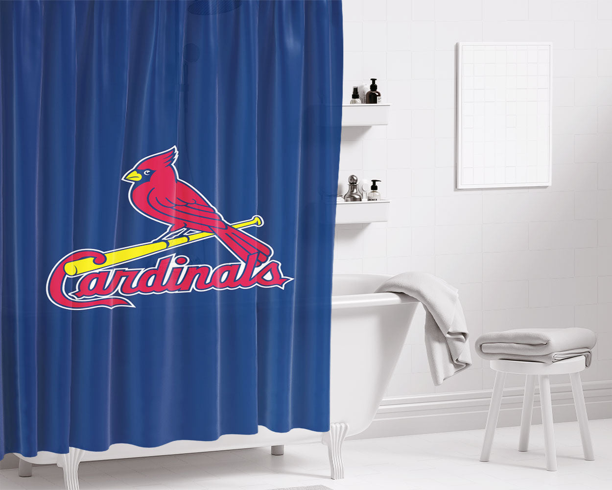 St Louis Cardinals Wallpaper Bathroom Shower Curtain Fabric Waterproof | 66 X 72 Inch