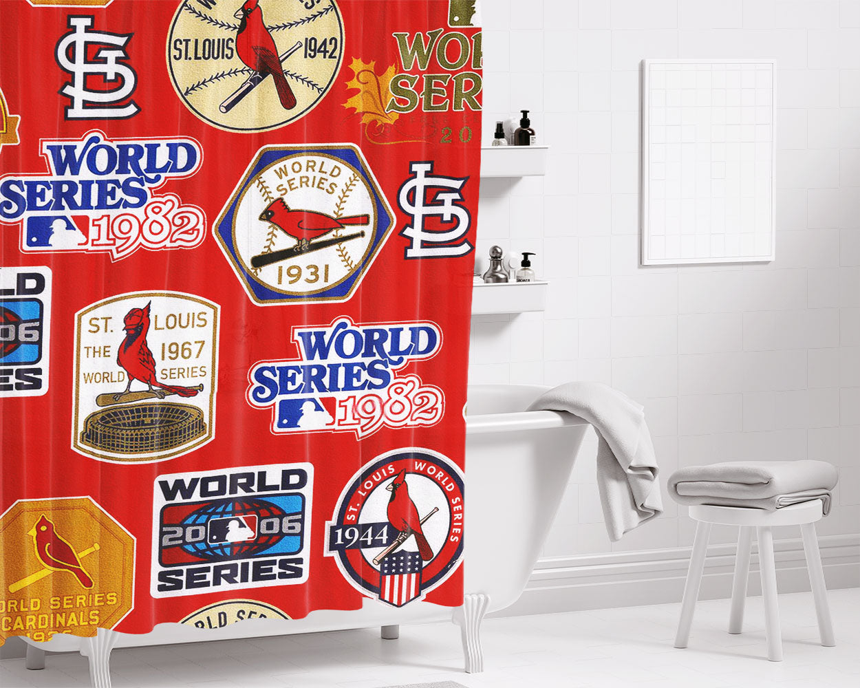 St Louis Cardinals World Series Emblem Bathroom Shower Curtain Fabric Waterproof | 66 X 72 Inch