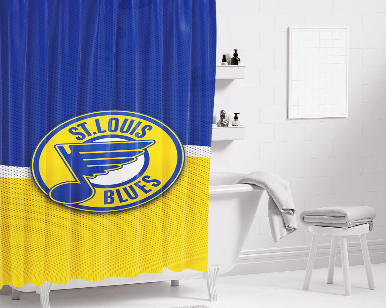 St Louis Logo Blue Yellow Jersey Bathroom Shower Curtain Fabric Waterproof | 66 X 72 Inch