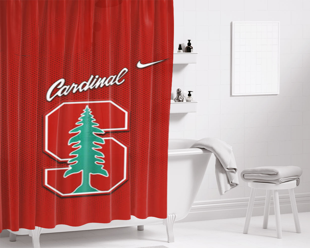 Stanford Cardinal Bathroom Shower Curtain Fabric Waterproof | 66 X 72 Inch
