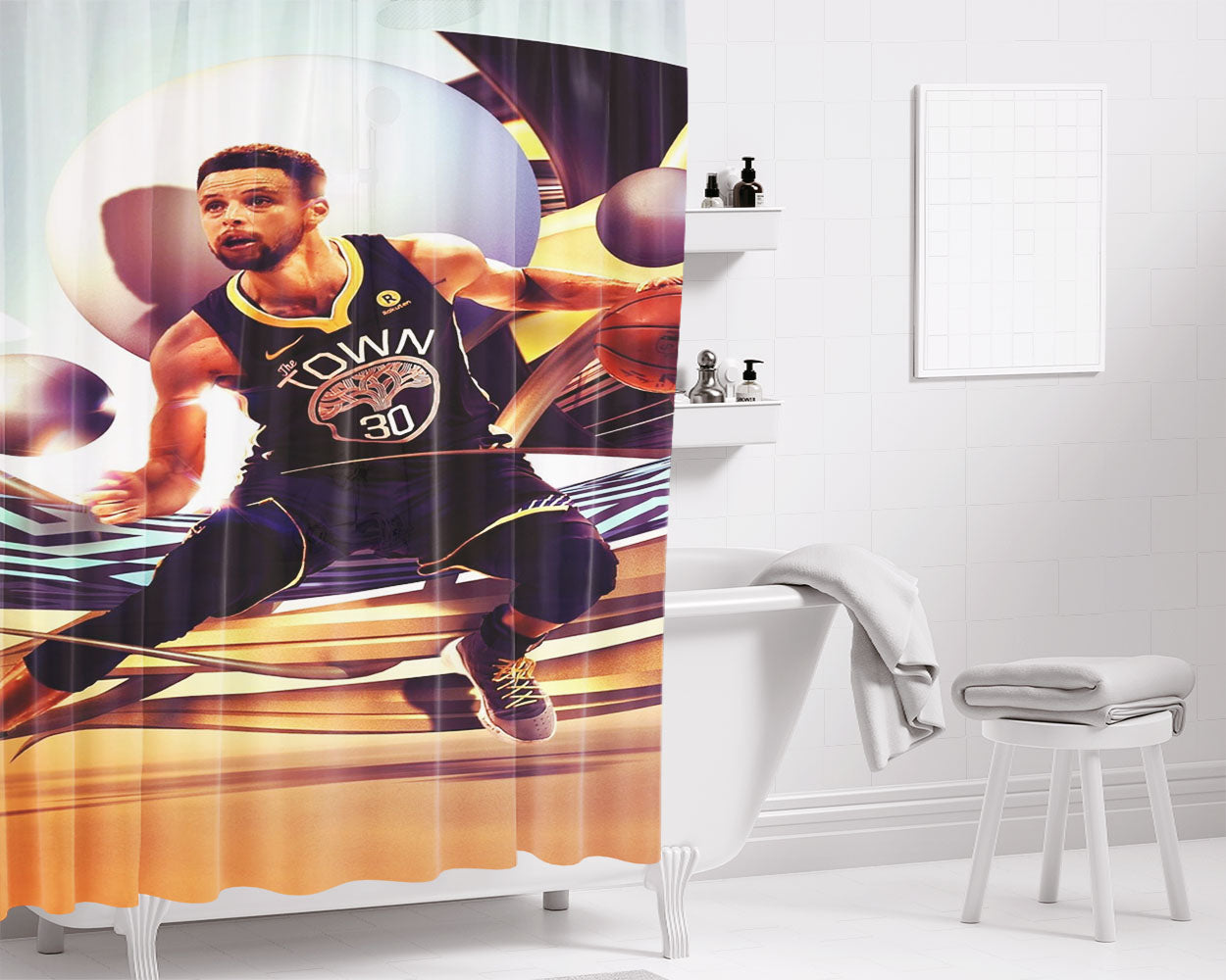 Stephen Curry Dunk Basketball Player Bathroom Shower Curtain Fabric Waterproof | 66 X 72 Inch