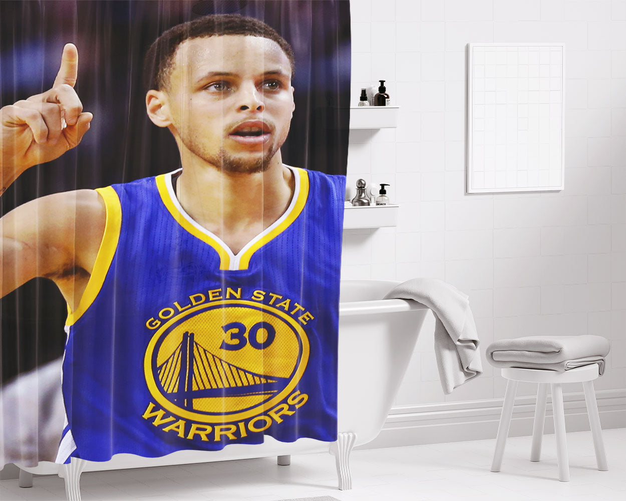 Stephen Curry Golden State Warriors Bathroom Shower Curtain Fabric Waterproof | 66 X 72 Inch