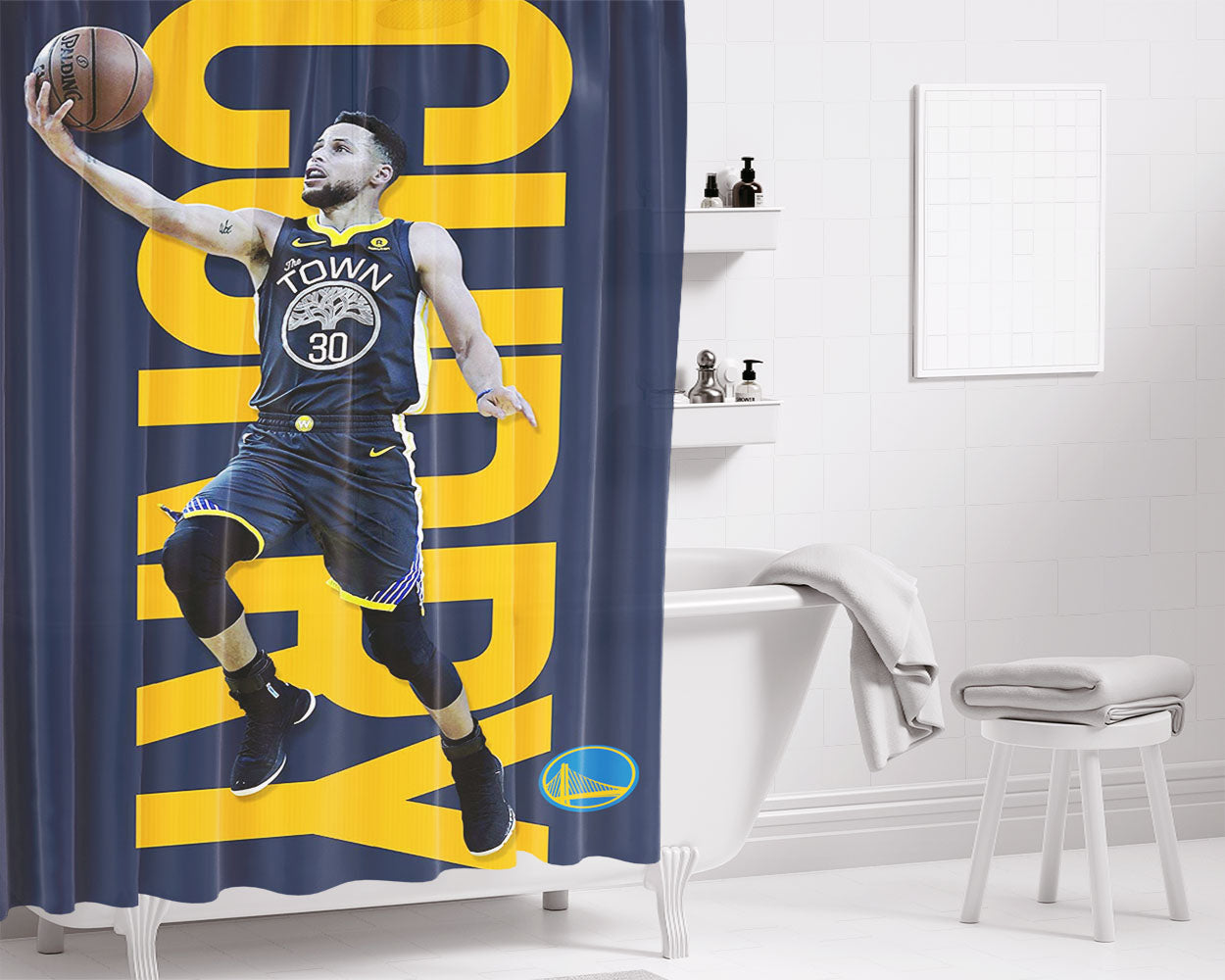 Stephen Curry Golden States Warriors Bathroom Shower Curtain Fabric Waterproof | 66 X 72 Inch