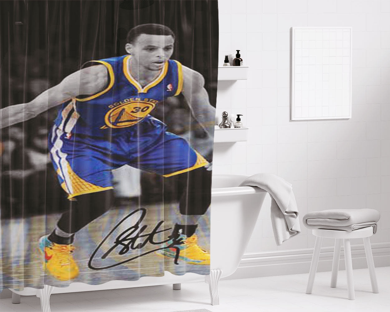 Stephen Curry Grey Blue Gold Bathroom Shower Curtain Fabric Waterproof | 66 X 72 Inch