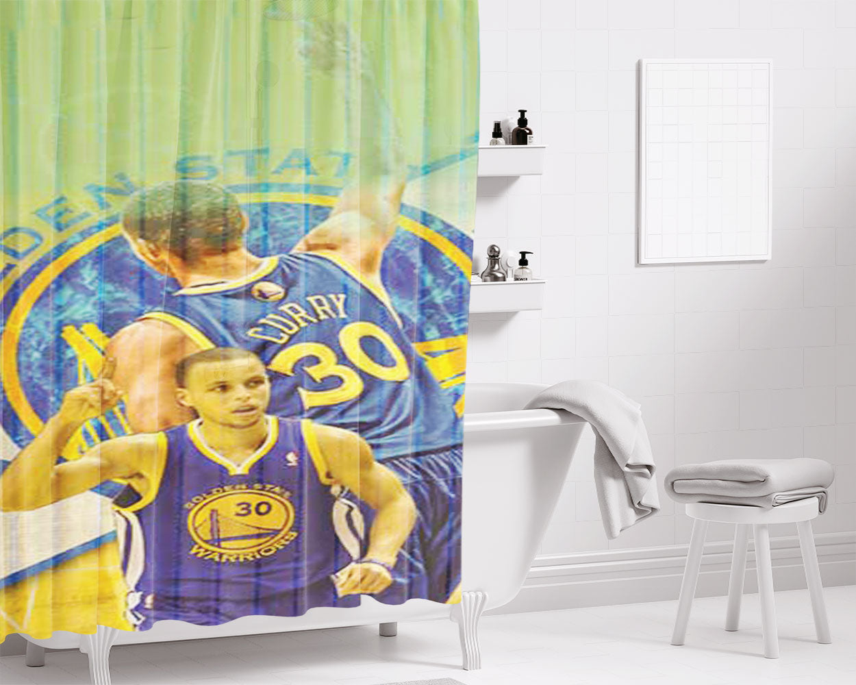 Stephen Curry Pinstripes Overlap Bathroom Shower Curtain Fabric Waterproof | 66 X 72 Inch