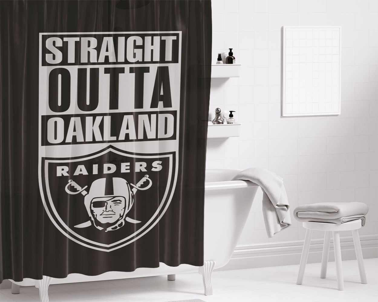 Straight Outta Oakland Raiders Bathroom Shower Curtain Fabric Waterproof | 66 X 72 Inch
