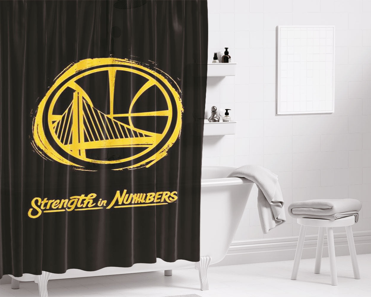 Strength In Numbers Golden State Warriors Bathroom Shower Curtain Fabric Waterproof | 66 X 72 Inch