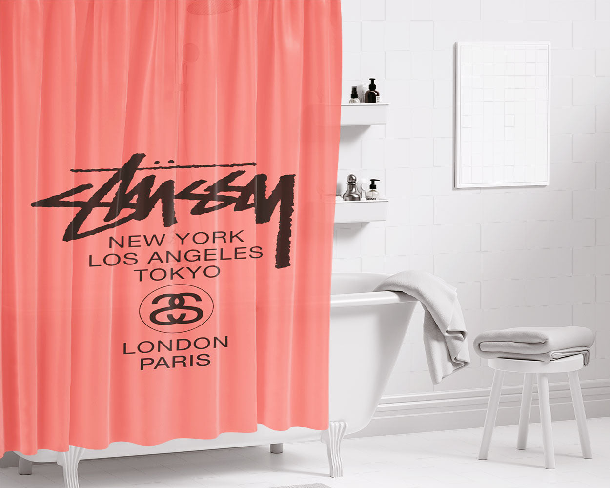 Stussy New York Los Angeles Bathroom Shower Curtain Fabric Waterproof | 66 X 72 Inch