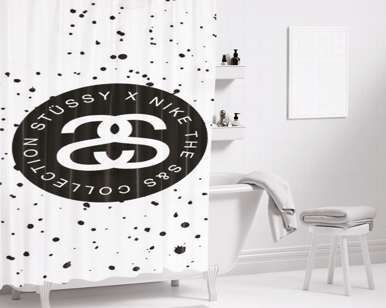 Stussy Nike Logo Bathroom Shower Curtain Fabric Waterproof | 66 X 72 Inch