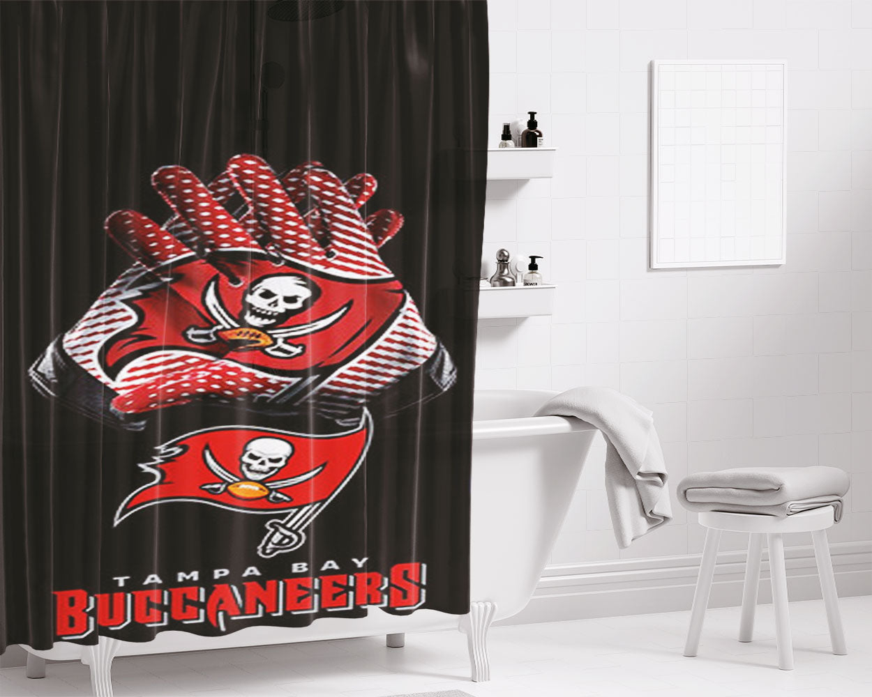 Tampa Bay Buccaneers Bathroom Shower Curtain Fabric Waterproof | 66 X 72 Inch