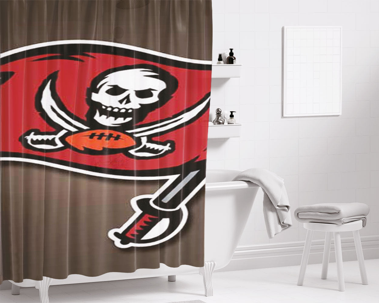 Tampa Bay Bucs Flag Fade Bathroom Shower Curtain Fabric Waterproof | 66 X 72 Inch