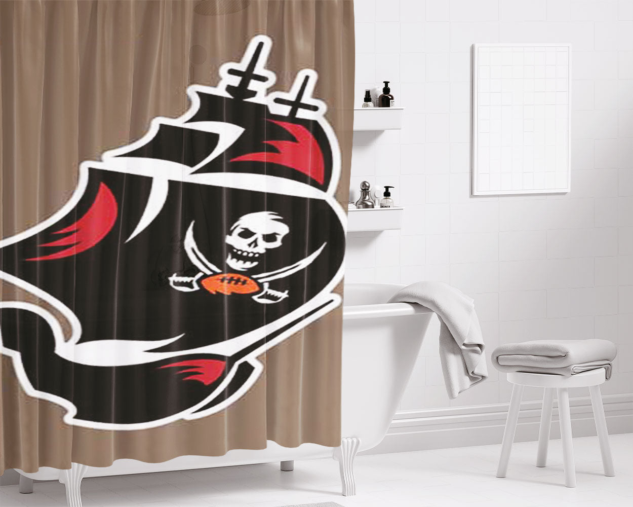Tampa Bay Bucs Logo Ship Bathroom Shower Curtain Fabric Waterproof | 66 X 72 Inch