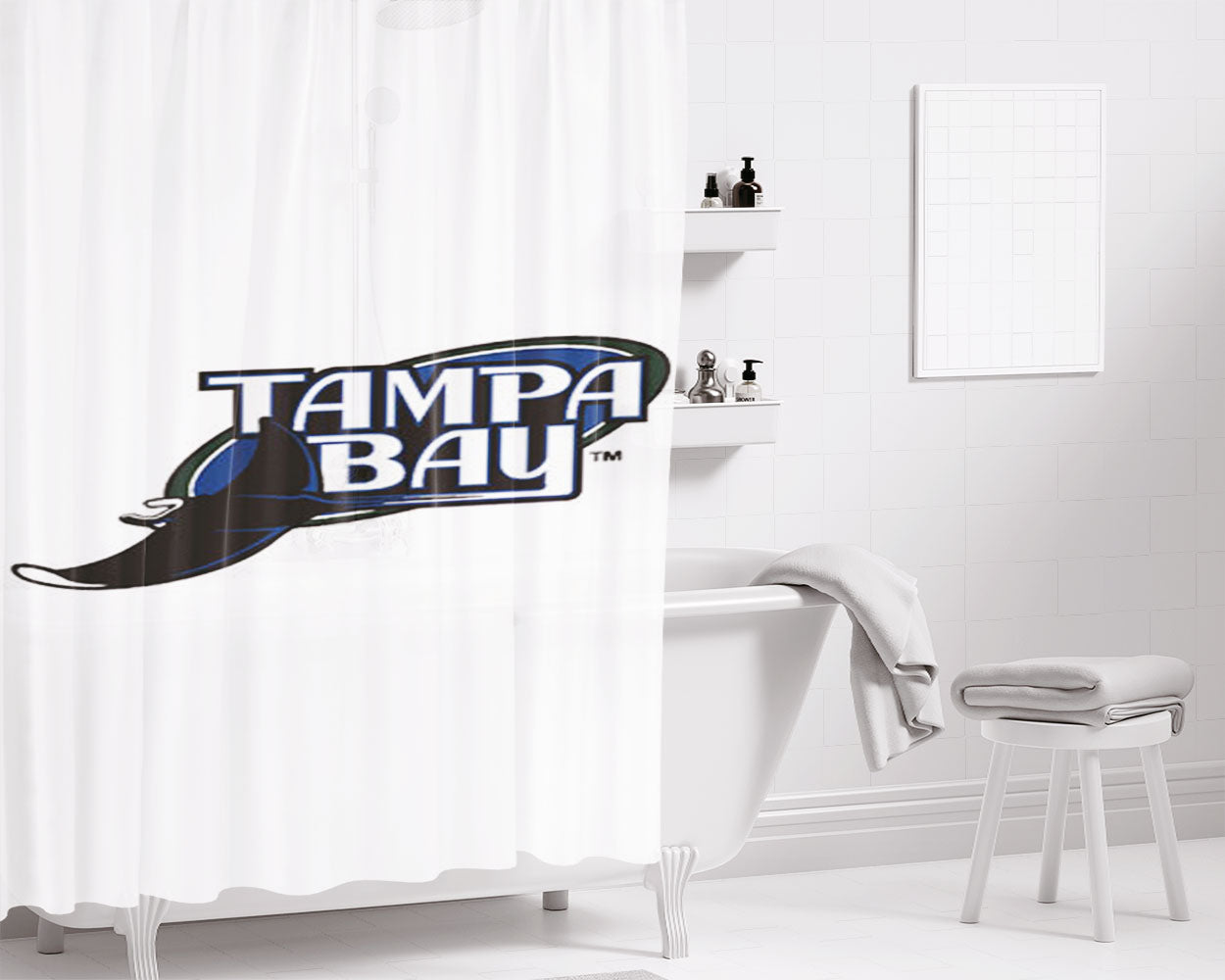 Tampa Bay Rays Symbol Bathroom Shower Curtain Fabric Waterproof | 66 X 72 Inch