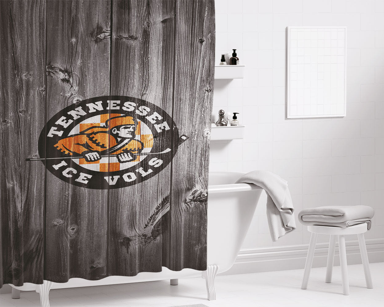 Tennessee Ice Vols Nhl Logo Dark Wood Wallpaper Bathroom Shower Curtain Fabric Waterproof | 66 X 72 Inch