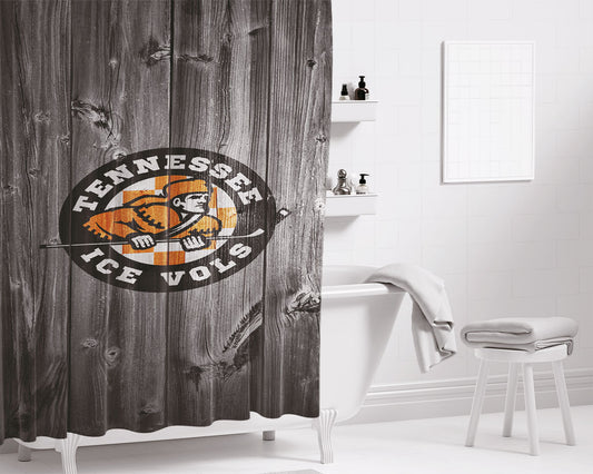 Personalized Tennessee Ice Vols Nhl Logo Dark Wood Wallpaper Shower Curtain Farmhouse Bathroom Decor