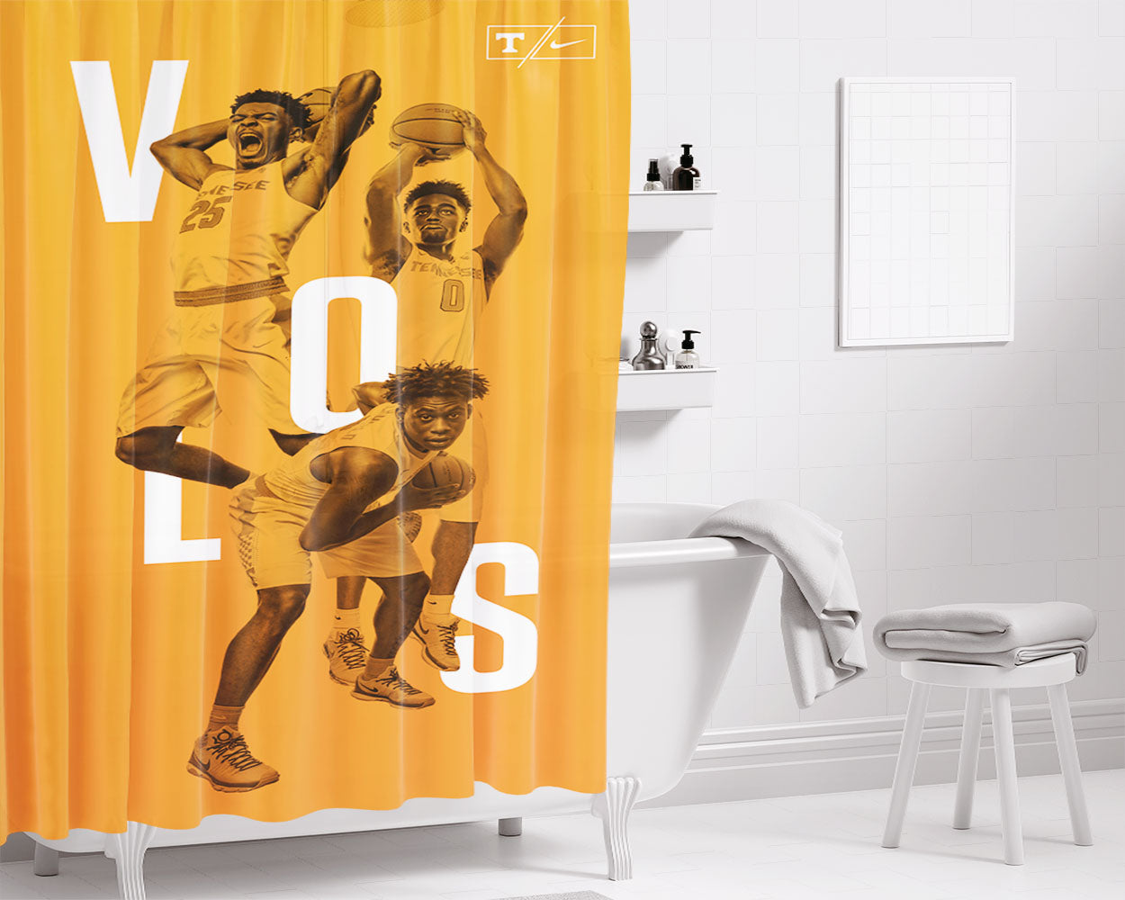 Tennessee Mens Basketball Bathroom Shower Curtain Fabric Waterproof | 66 X 72 Inch