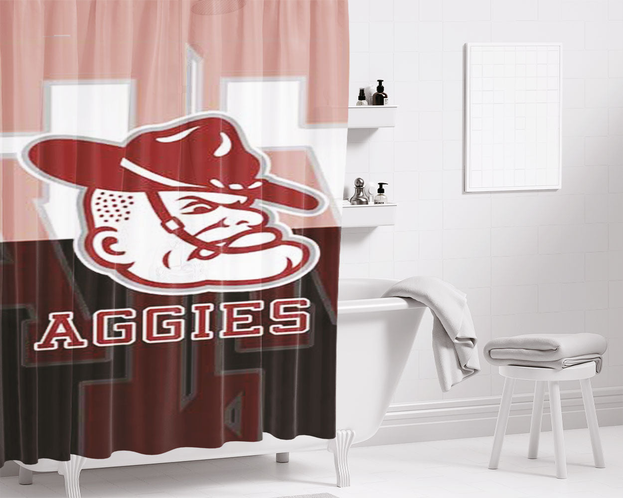 Texas A M Face Fade Bathroom Shower Curtain Fabric Waterproof | 66 X 72 Inch