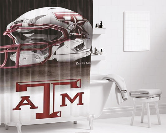 Personalized Texas A M Helmet Logo Shower Curtain Farmhouse Bathroom Decor