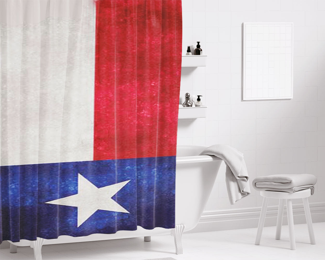 Texas Flag Texture Bathroom Shower Curtain Fabric Waterproof | 66 X 72 Inch