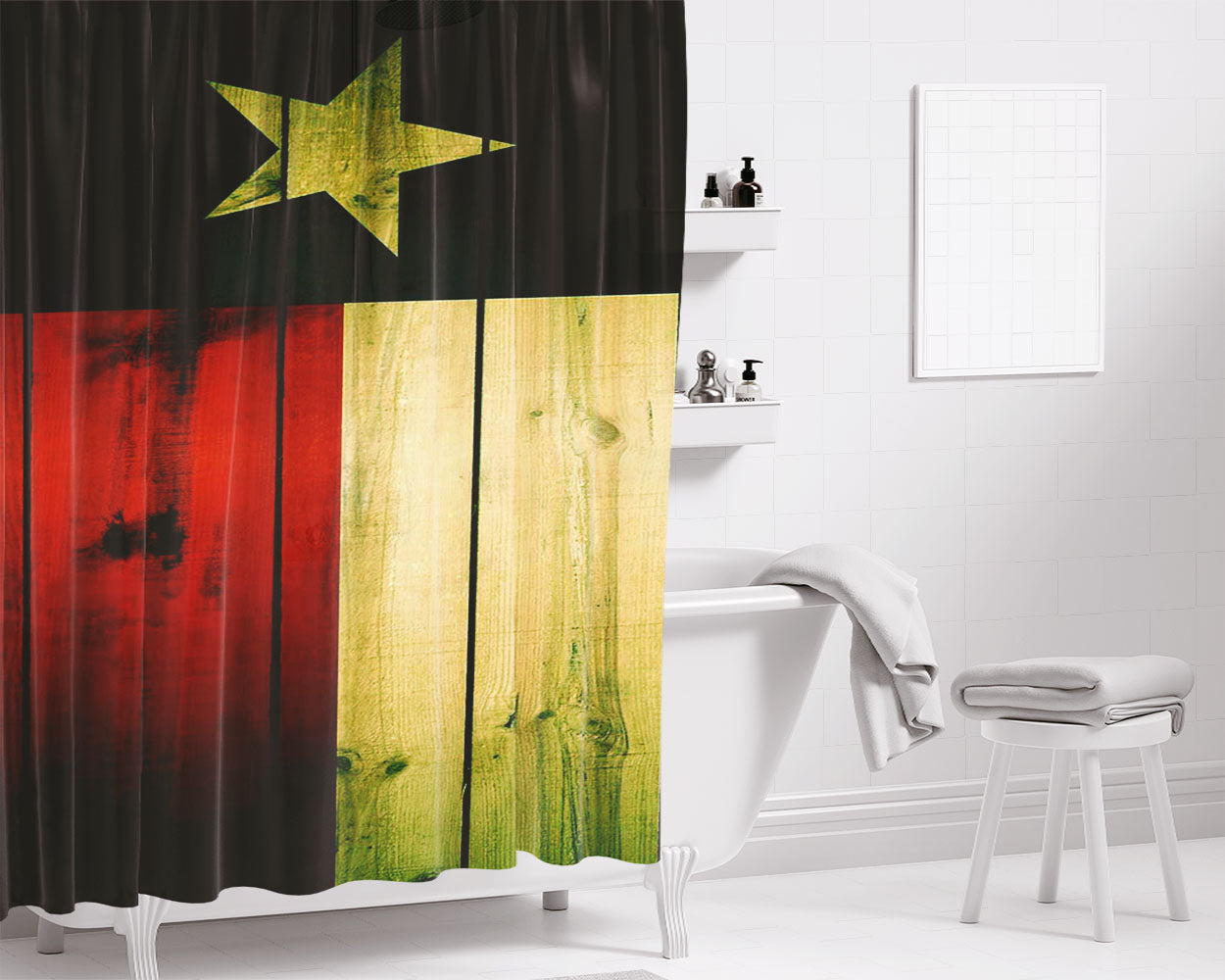 Texas Flag Wood Bathroom Shower Curtain Fabric Waterproof | 66 X 72 Inch
