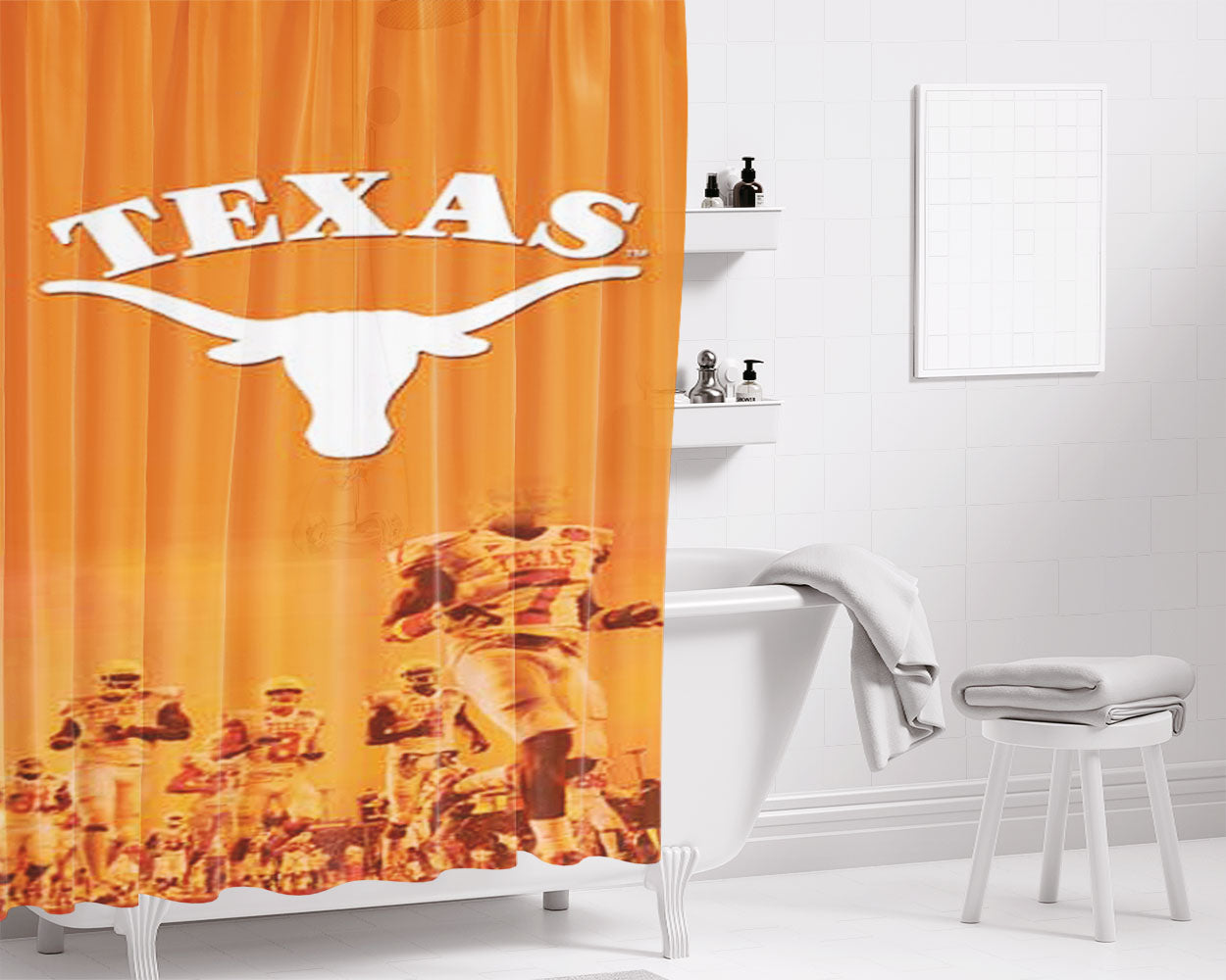 Texas Longhorns Bathroom Shower Curtain Fabric Waterproof | 66 X 72 Inch