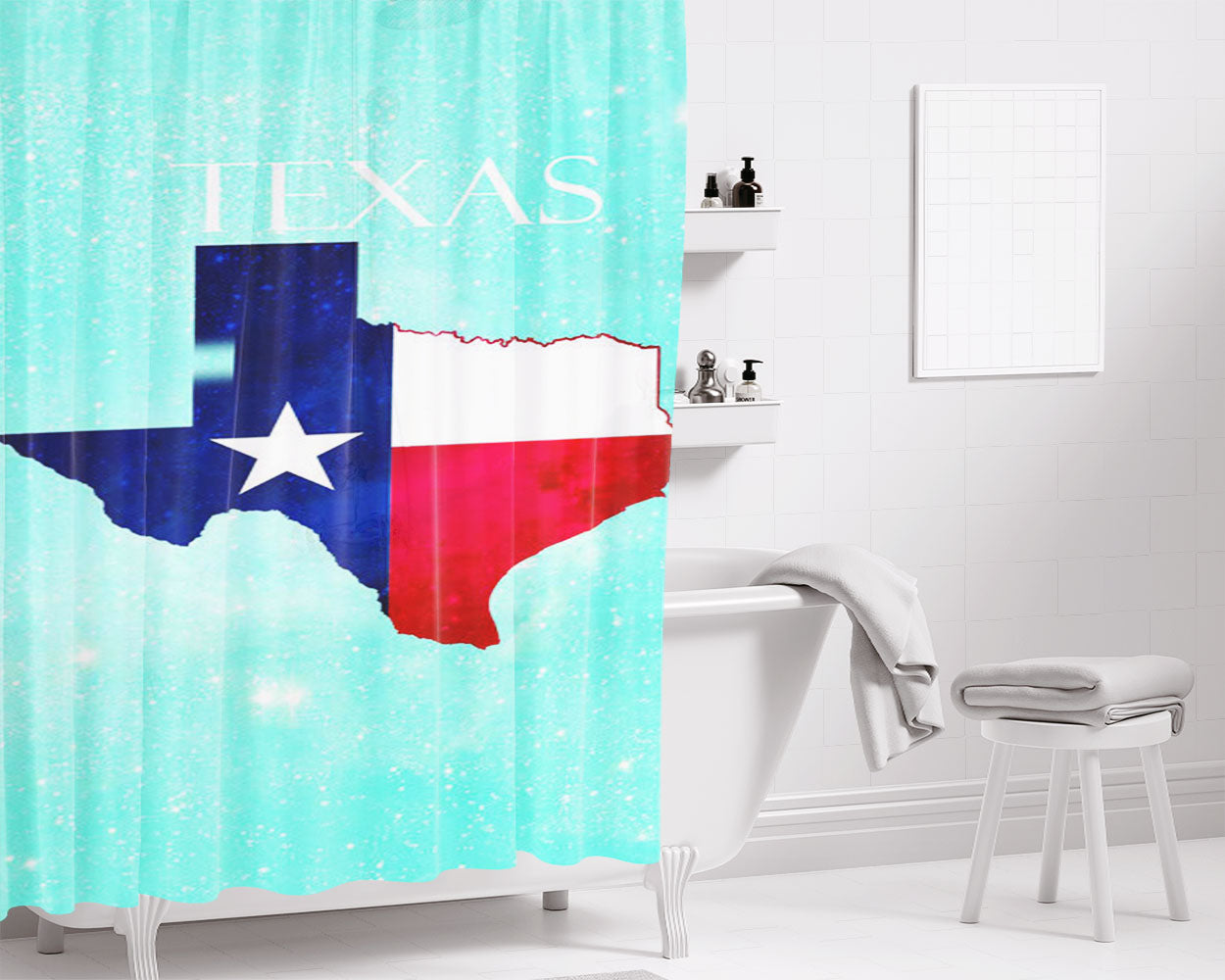 Texas Map Flag Bathroom Shower Curtain Fabric Waterproof | 66 X 72 Inch