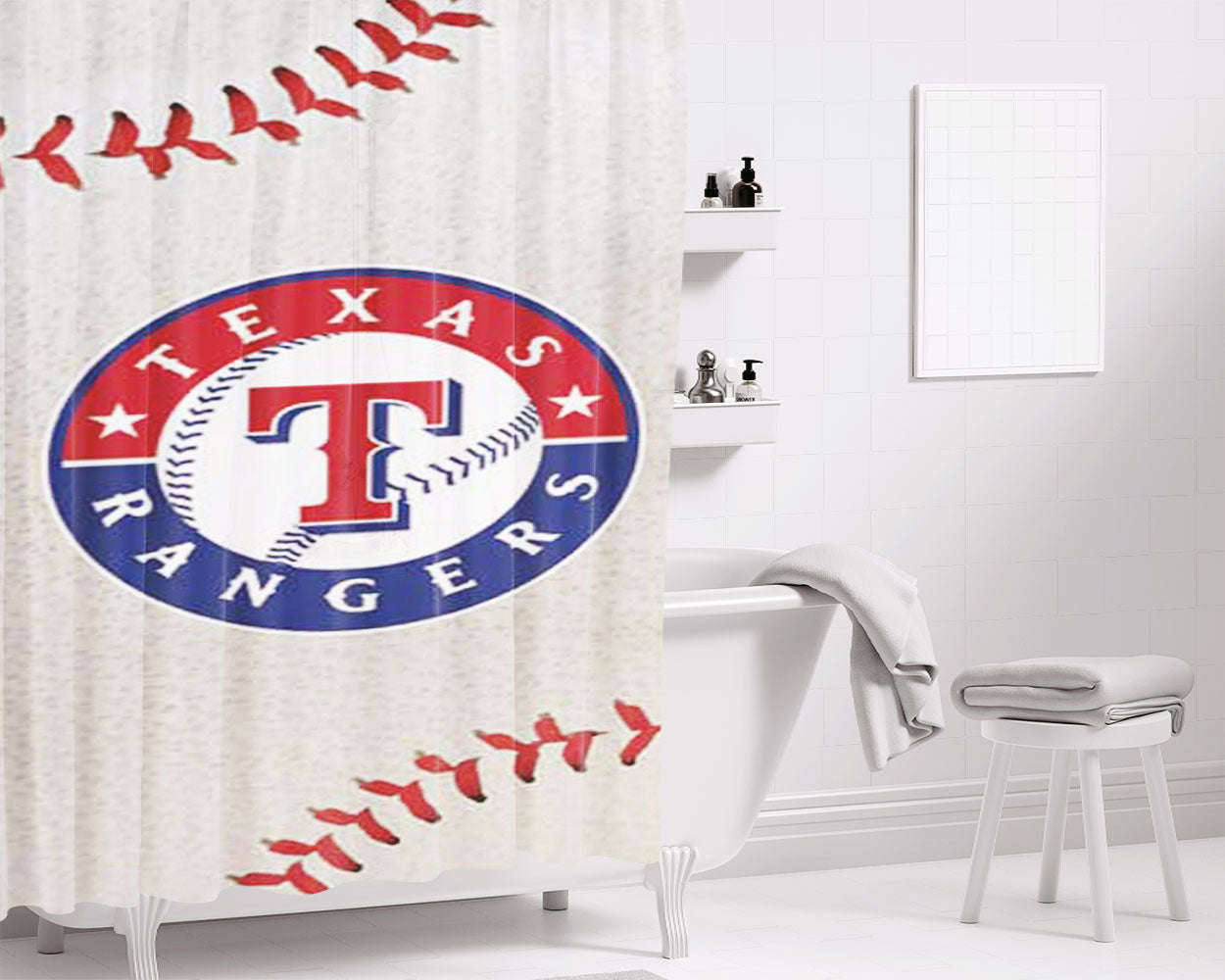 Texas Rangers Baseball Bkg Bathroom Shower Curtain Fabric Waterproof | 66 X 72 Inch