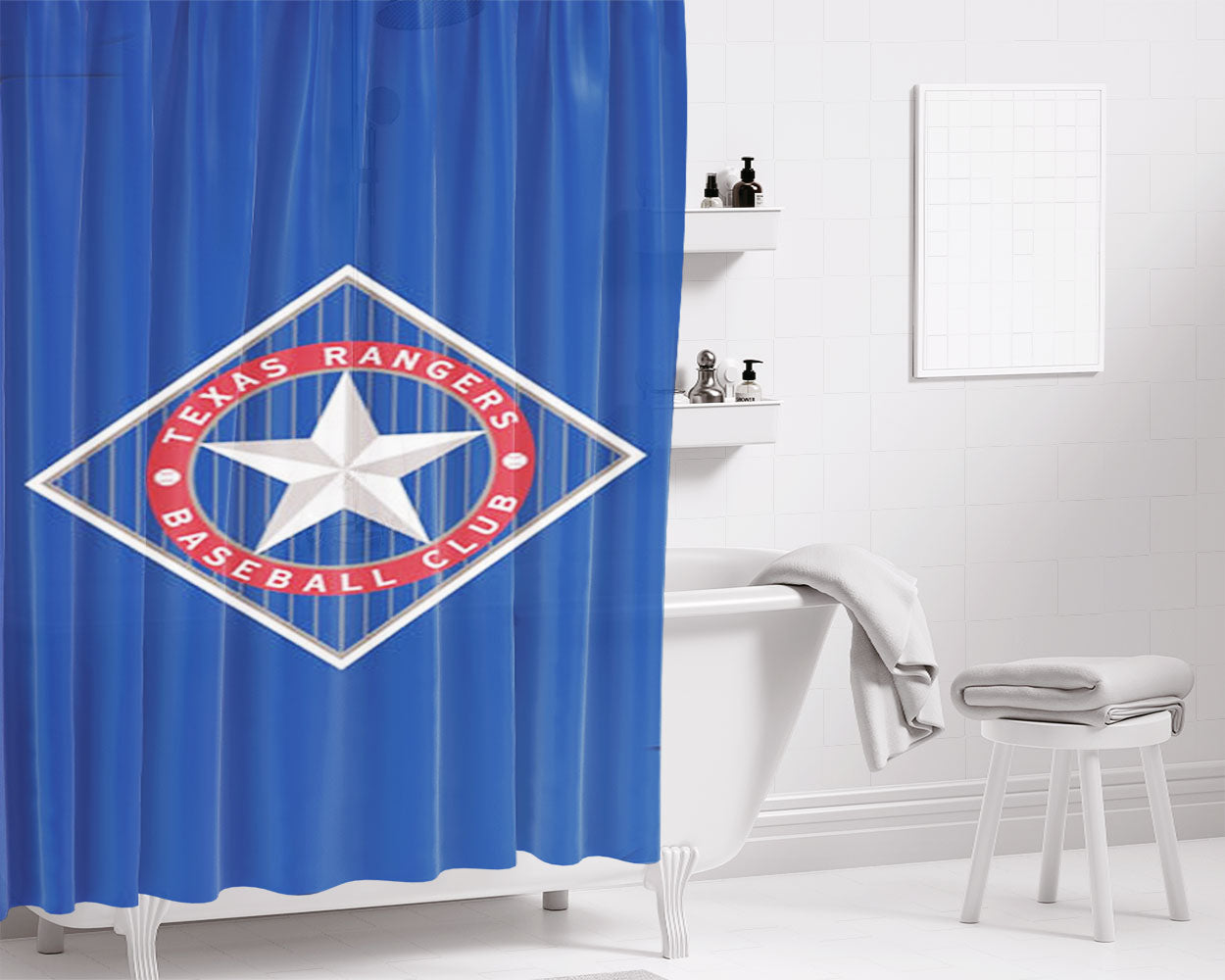 Texas Rangers Baseball Club Bathroom Shower Curtain Fabric Waterproof | 66 X 72 Inch