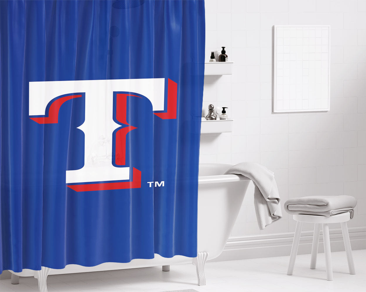 Texas Rangers Insignia Bathroom Shower Curtain Fabric Waterproof | 66 X 72 Inch