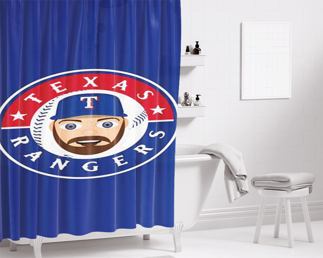 Texas Rangers Logo 50 Bathroom Shower Curtain Fabric Waterproof | 66 X 72 Inch