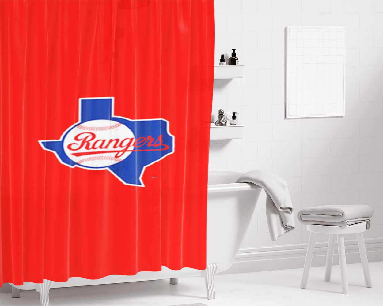 Texas Rangers Logo City Bathroom Shower Curtain Fabric Waterproof | 66 X 72 Inch