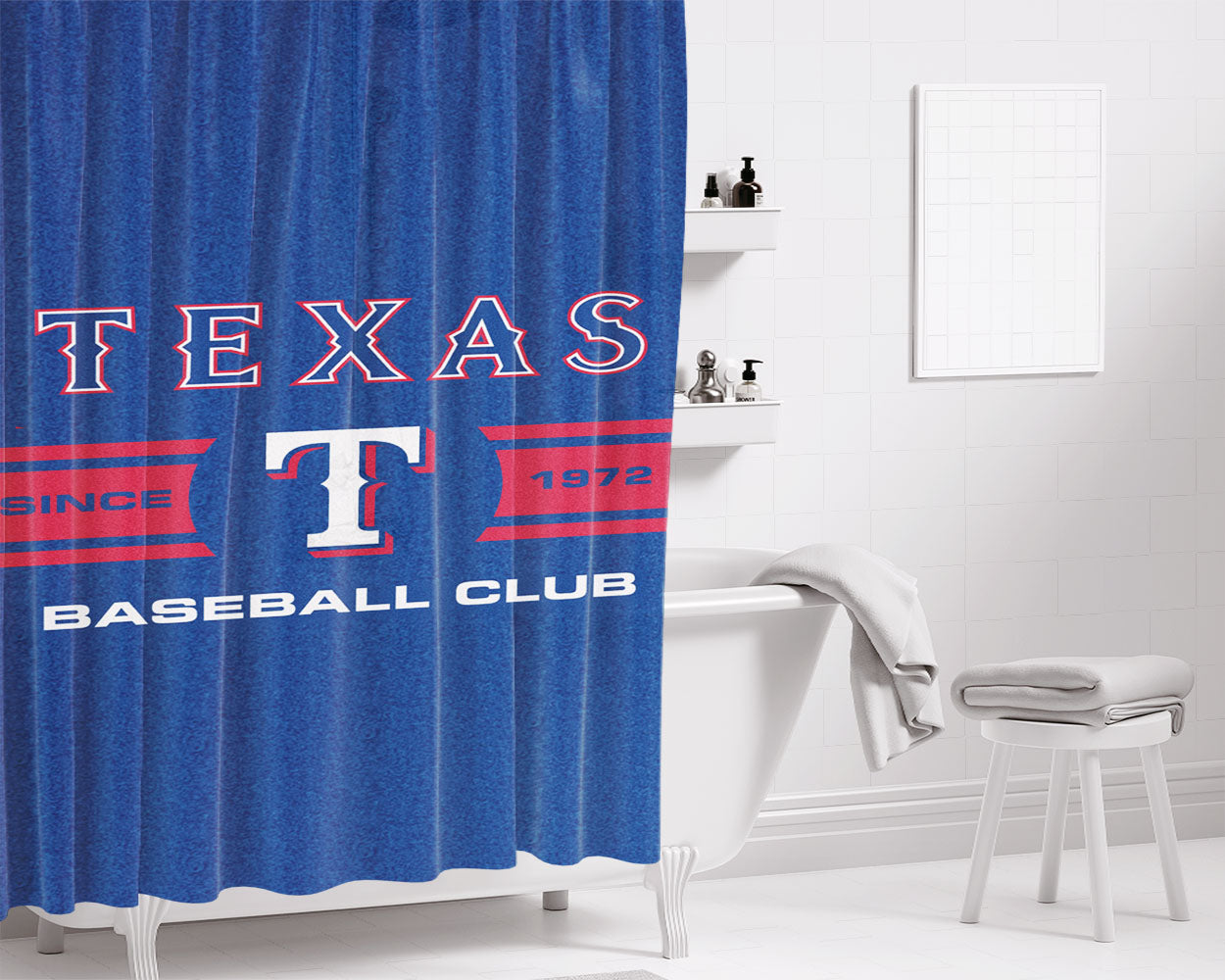 Texas Rangers Mlb Baseball Club Bathroom Shower Curtain Fabric Waterproof | 66 X 72 Inch