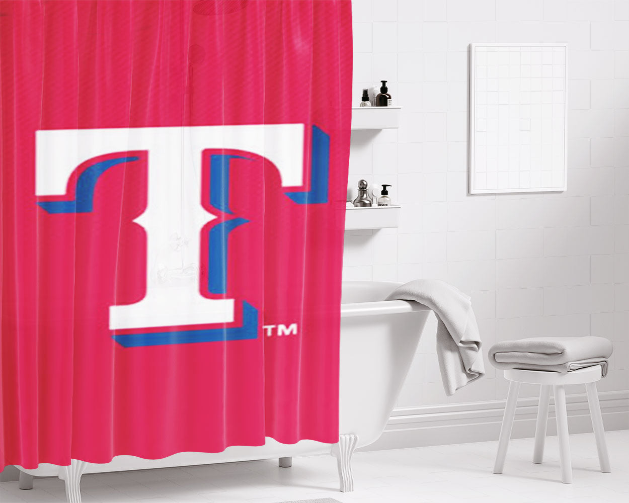 Texas Rangers Red Bathroom Shower Curtain Fabric Waterproof | 66 X 72 Inch