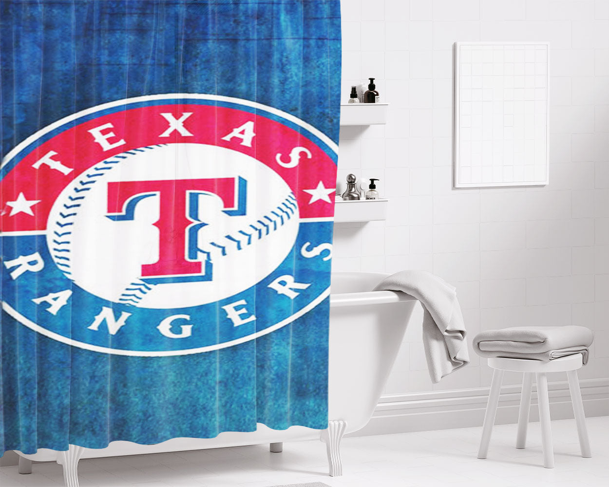 Texas Rangers Symbol Bathroom Shower Curtain Fabric Waterproof | 66 X 72 Inch