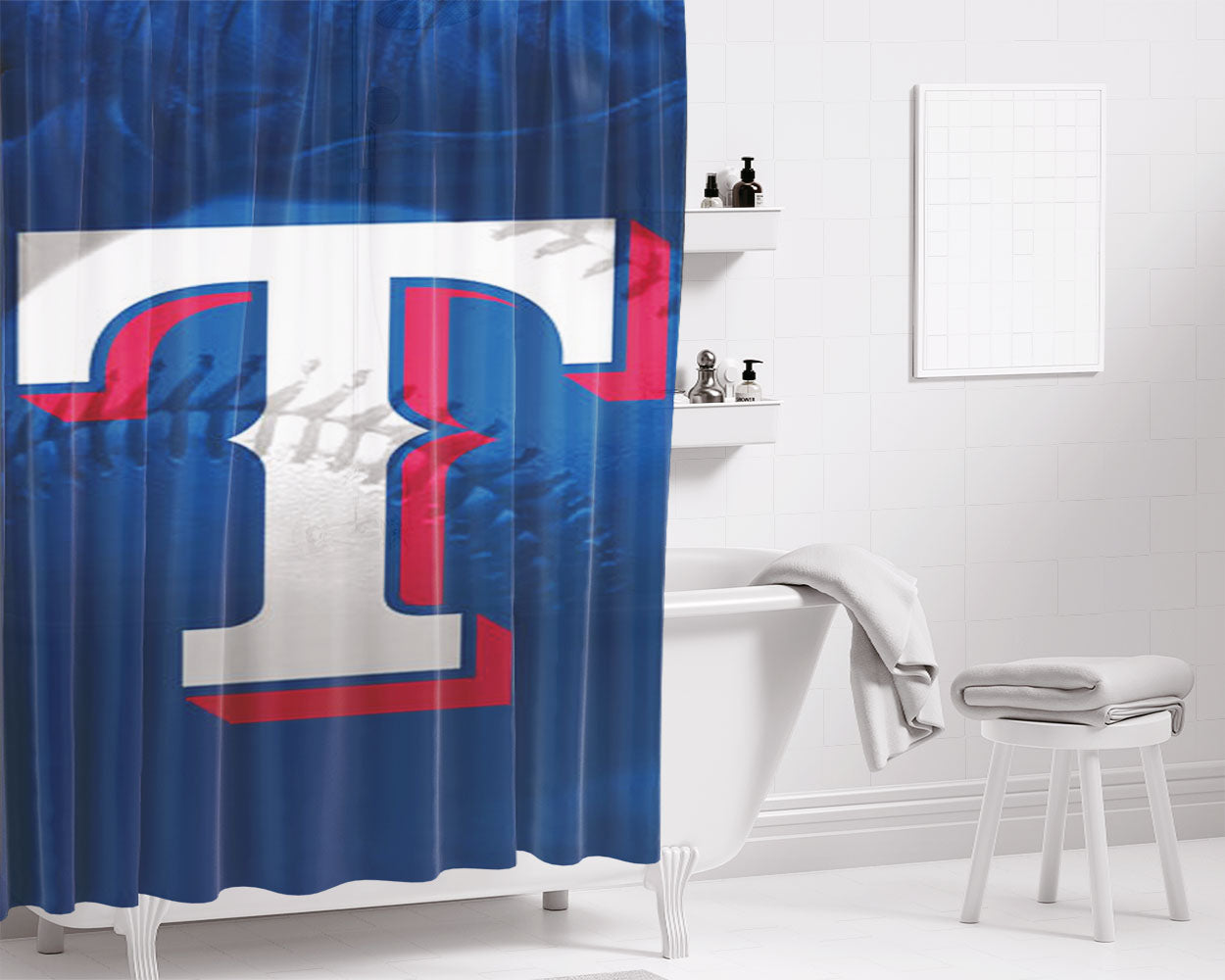 Texas Rangers T Bathroom Shower Curtain Fabric Waterproof | 66 X 72 Inch