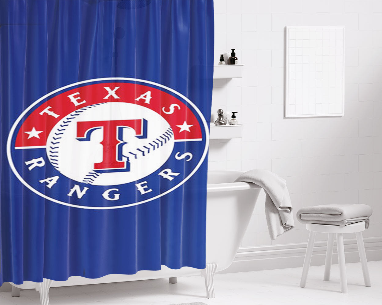 Texas Rangers Bathroom Shower Curtain Fabric Waterproof | 66 X 72 Inch