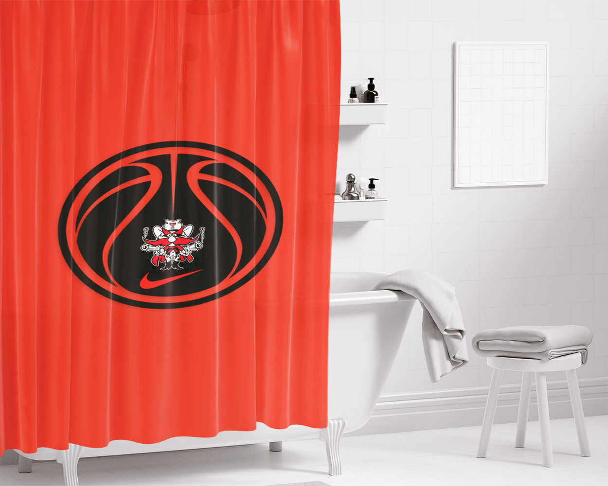 Texas Tech Red Raiders Basketball Logo Bathroom Shower Curtain Fabric Waterproof | 66 X 72 Inch