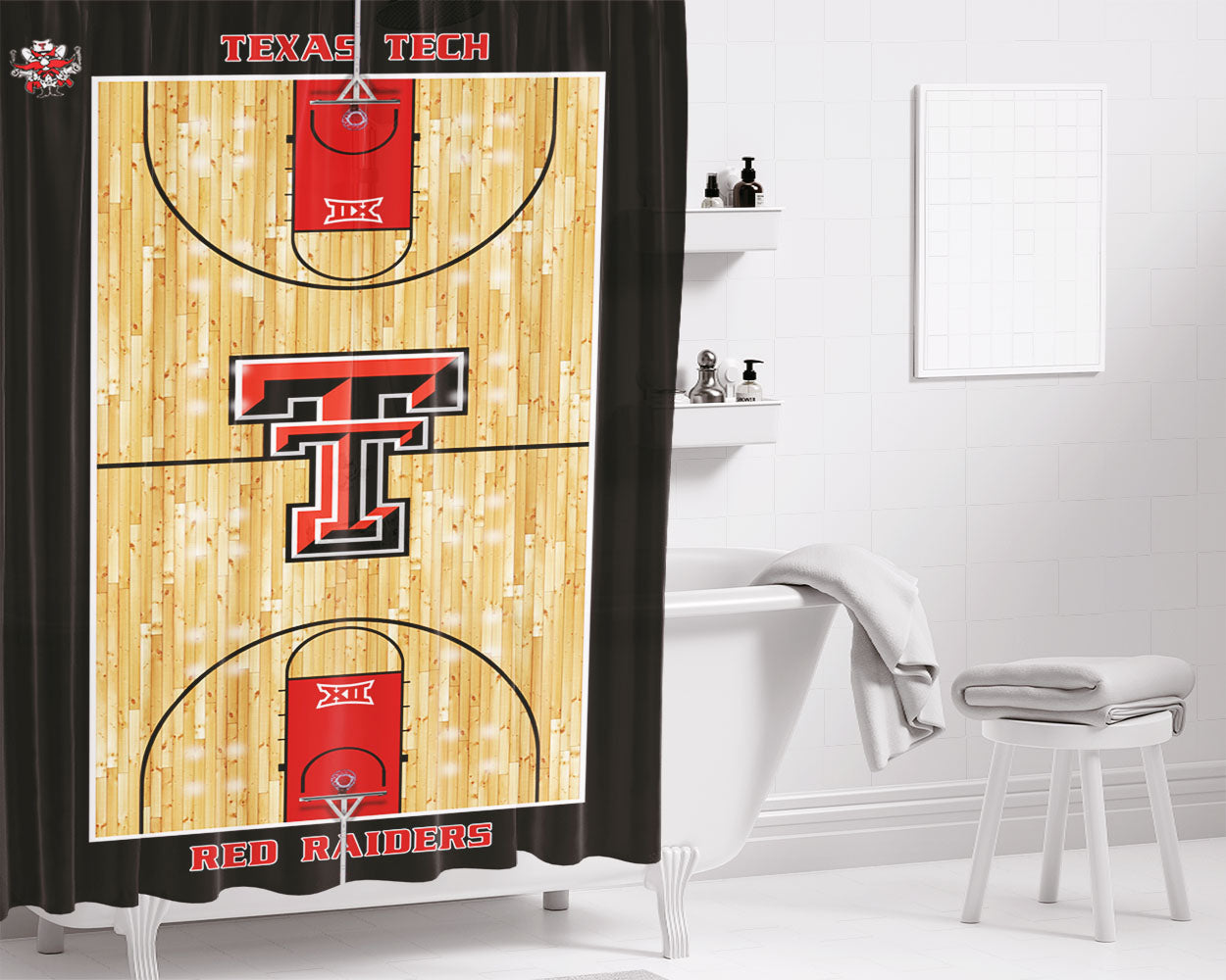 Texas Tech Red Raiders Court Bathroom Shower Curtain Fabric Waterproof | 66 X 72 Inch