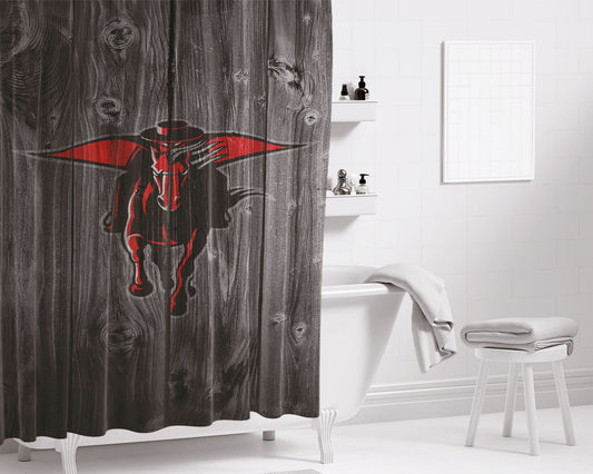 Personalized Texas Tech Red Raiders Logo Dark Wood Wallpaper Shower Curtain Farmhouse Bathroom Decor