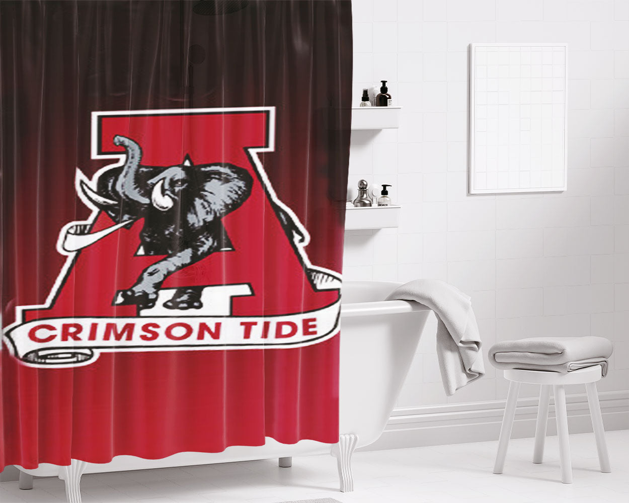 The Alabama Crimson Tide Football Bathroom Shower Curtain Fabric Waterproof | 66 X 72 Inch
