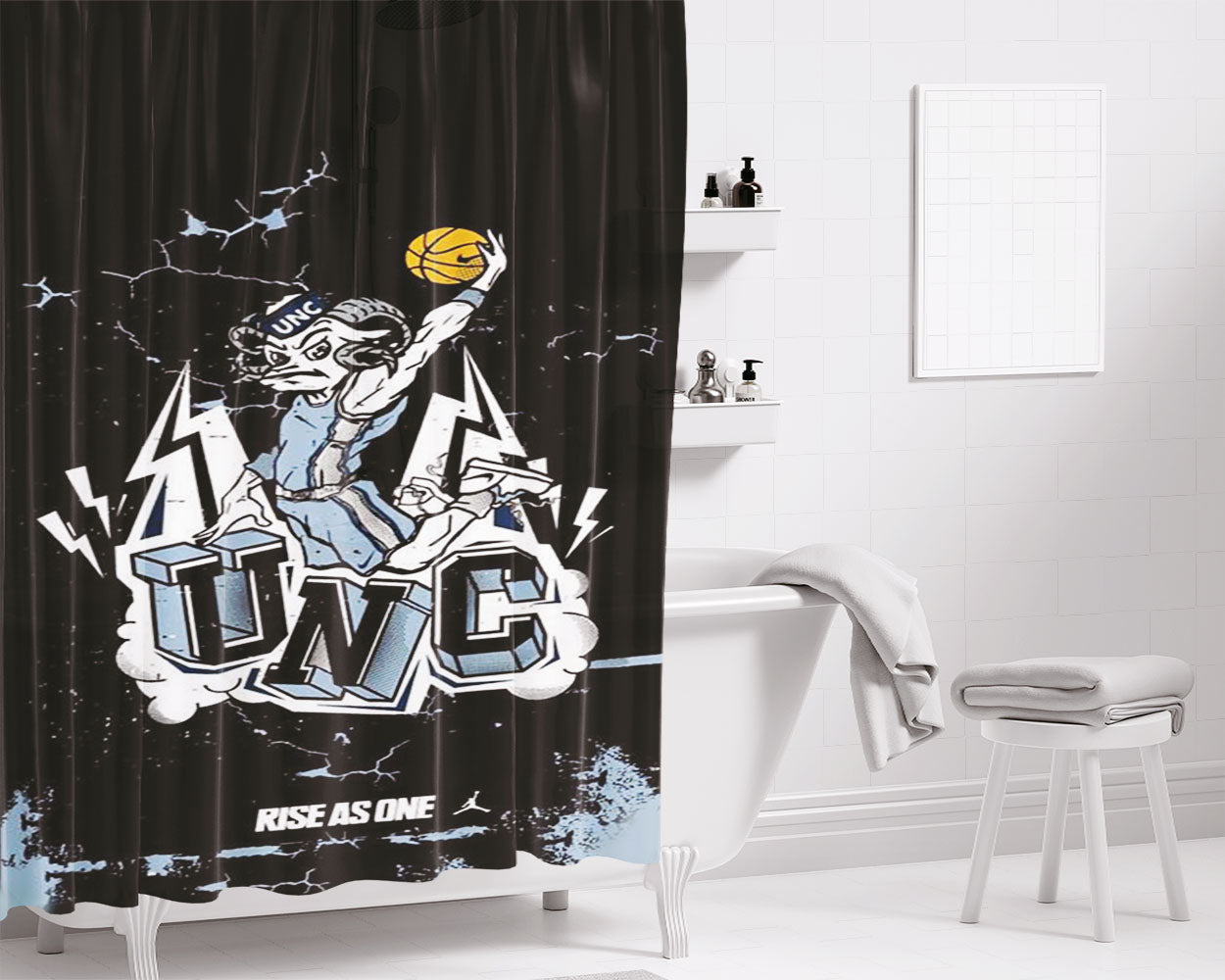 The North Carolina Tar Heels Basketball Bathroom Shower Curtain Fabric Waterproof | 66 X 72 Inch