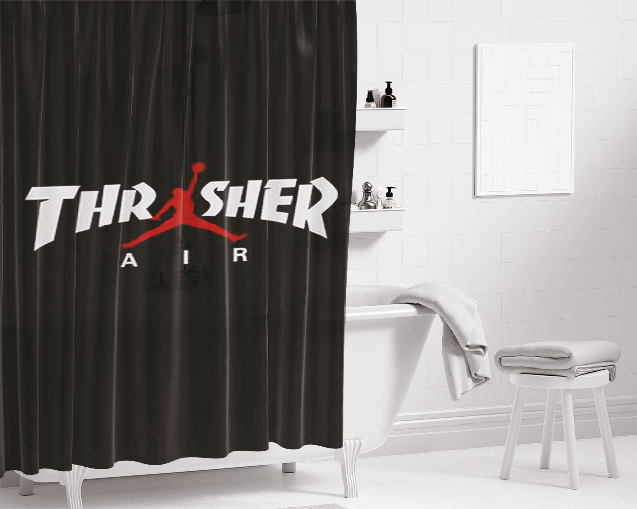 Thrasher X Air Jordan Jet Black Bathroom Shower Curtain Fabric Waterproof | 66 X 72 Inch