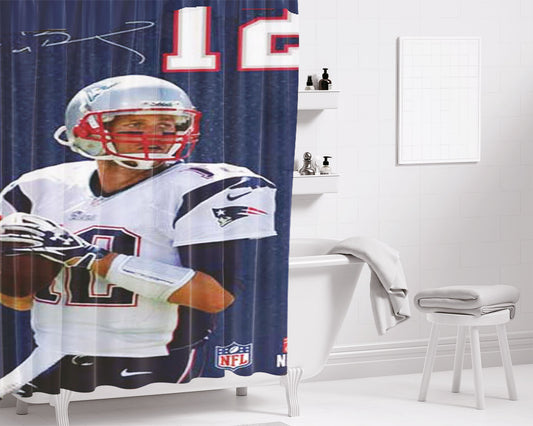 Personalized Tom Brady Jersey Bkg Autograph Shower Curtain Farmhouse Bathroom Decor