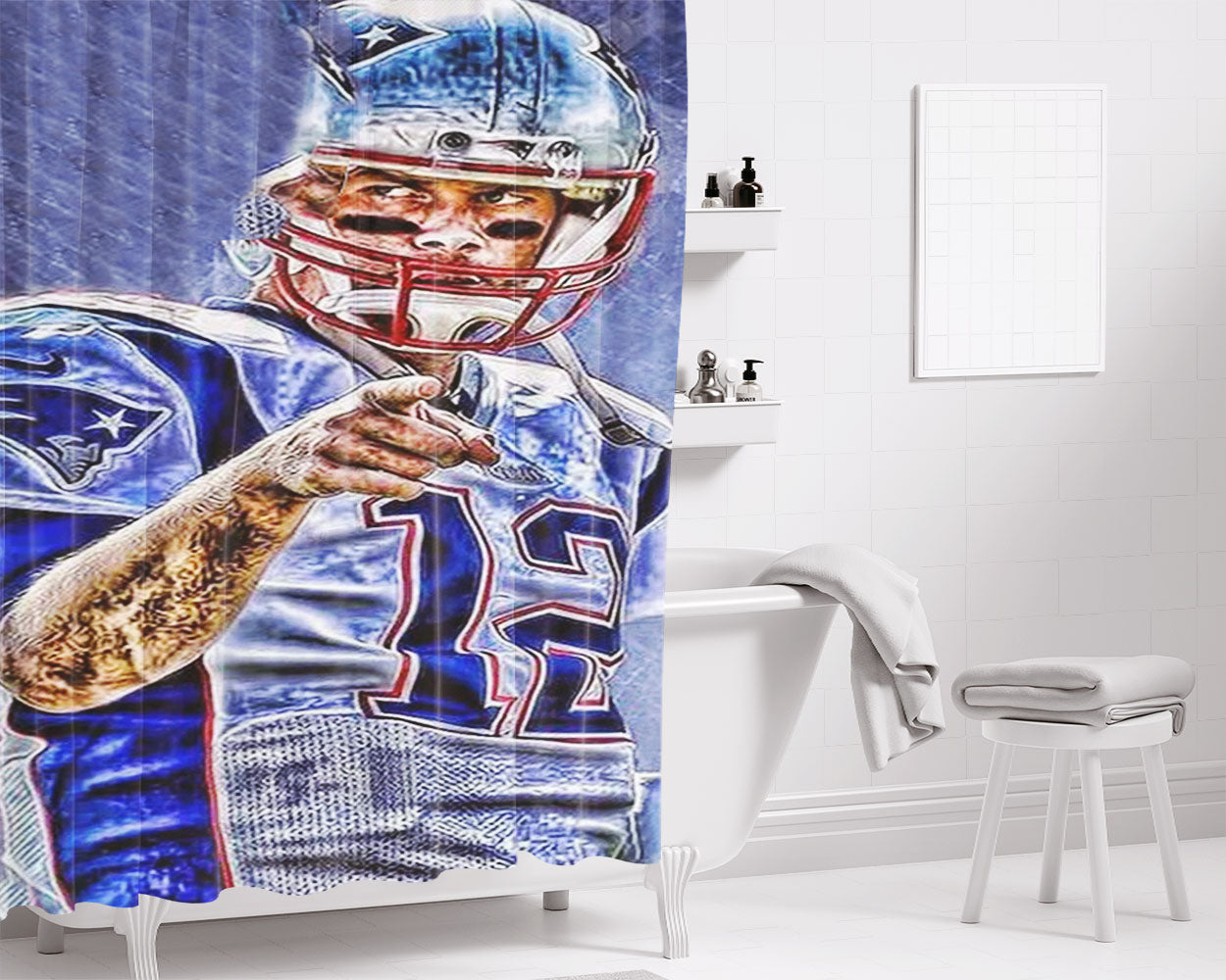 Tom Brady New England Patriots Nfl 4 Bathroom Shower Curtain Fabric Waterproof | 66 X 72 Inch